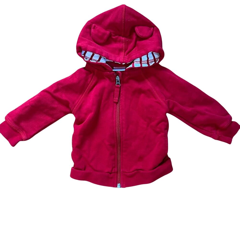 Hanna Andersson Red Bear Ear Zip Hoodie | Size 80 / 12-24M
